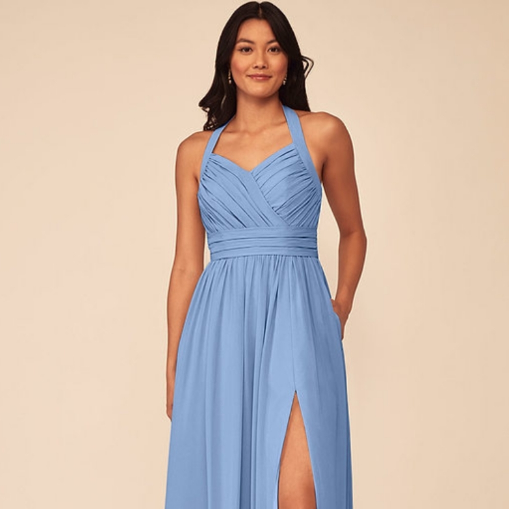 Azazie Veronica Cocktail Length Steel Blue Bridesmaid Dress w POCKETS!